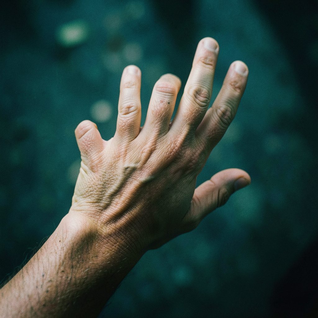Close-up of two hands shaking against a soft blurred office background, calm professional mood